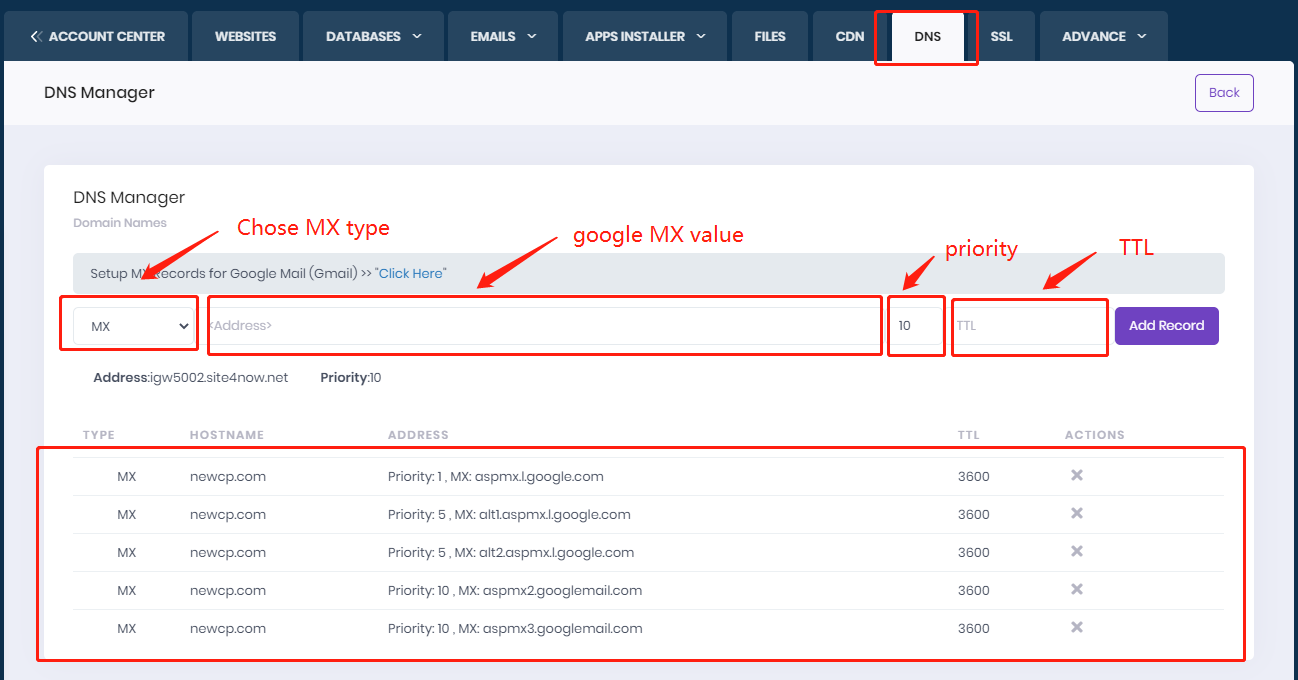 How to setup MX Records for Google Mail (Gmail)